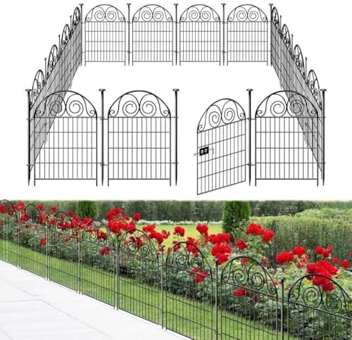 Tall Garden Fence Animal Barrier with Gate, 36 in(H) 14 Panels Garden Fences and Borders for Dogs, Dog Fence Outdoor for Yard, Total Length 30.6 Ft Metal Temporary Fencing│Patented
