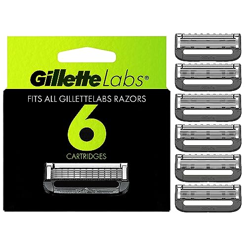 GilletteLabs Gillette Mens Razor Blade Refills , Compatible Only with GilletteLabs Razors with Exfoliating Bar and Heated Razor, 6 Razor Blade Cartridges