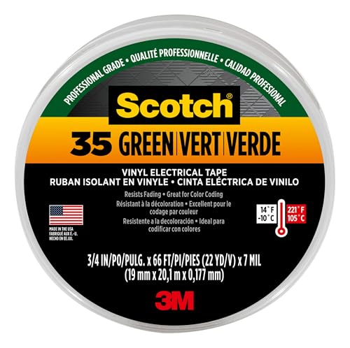 3M 10851 Scotch 35 Vinyl Electrical Color Coding Tape, 3/4-Inch x 66ft, Green
