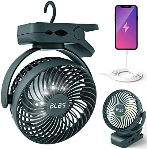 Rechargeable Camping Fan - 65H 12000mAh With Output Ports, Hanging Hook, 360 Head Rotation for Tents, Camp, Green