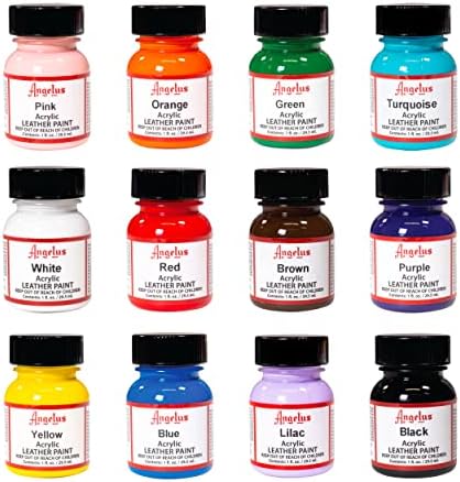 Angelus Acrylic Leather Paint, Best Sellers Kit, Flexible Paint For Shoes, Sneakers, Leather, Canvas, Furniture, and More - 12 Colors (1 oz Each)