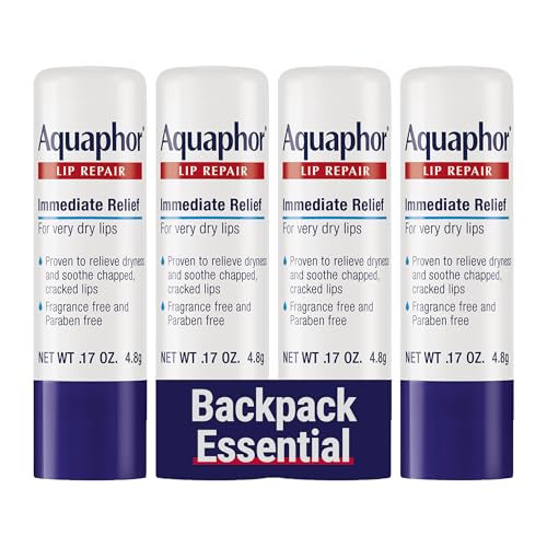Aquaphor Lip Repair Stick with Jojoba Oil and Shea Butter, Moisturizing Lip Balms, Fragrance Free and Paraben Free, Immediately Relieves Dryness, 0.17 Oz Stick, Pack of 4