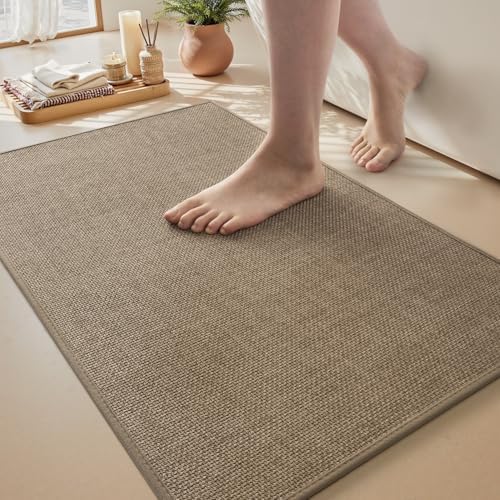 MontVoo Bath Mat Rug-Ultra Thin Non Slip Bath Mats for Bathroom Mat Quick Dry, Rubber Backing Washable Bathroom Rugs Fit Under Door, Absorbent Bath Rugs for Floor,20"x32",Khaki
