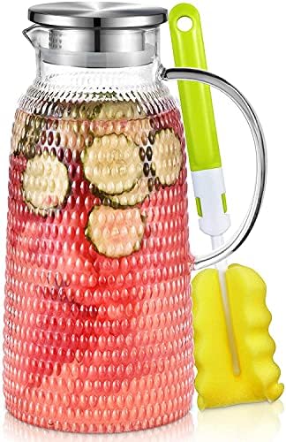 Aofmee 80oz Glass Pitcher with Lid, 2.4 Liter Water Pitcher, Glass Carafe for Cold or Hot Beverages, Sun Tea Jar, Easy Clean Heat Resistant Glass Jug for Juice, Milk