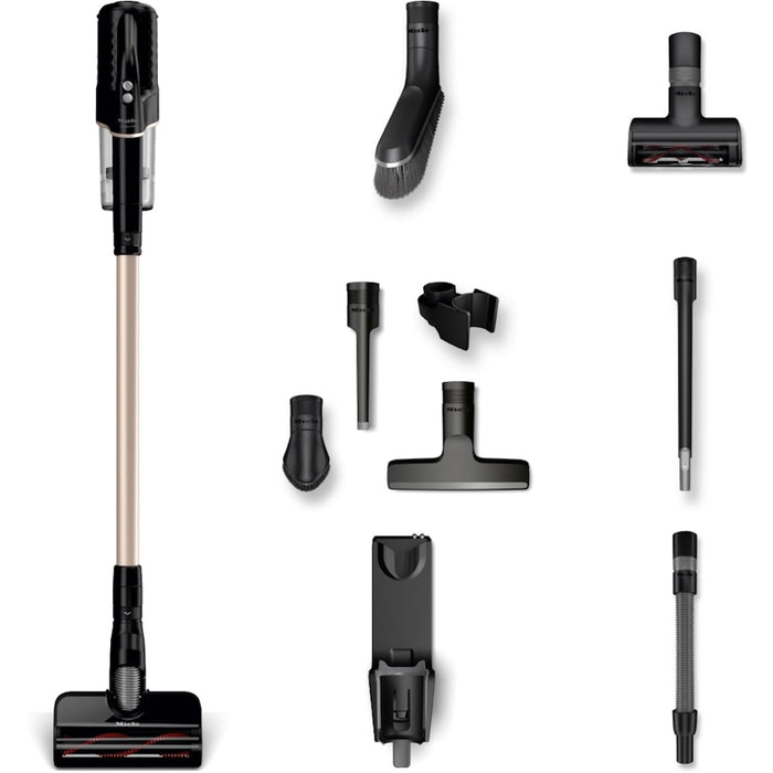 Miele Duoflex Total Care Vacuum Cleaner, Cordless and Bagless Multi-Use, Multi-Floor Flexible Stick Vacuum with 4 Attachable Brushes and Accessories, in Obsidian Black / Rose Gold