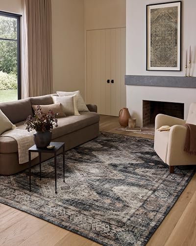 Loloi Amber Lewis Josie Collection JOS-04 Ink/Earth 9'-0" x 12'-0", .13" Pile Height, Low Profile, Machine Washable, Area Rug