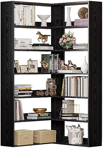 IRONCK Bookshelves 6 Tiers with Baffles Industrial Large Corner Etagere Bookcase Storage Display Rack for Living Room Home Office