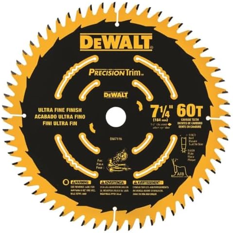 DEWALT DW7116PT DEWALT DW7116PT 60T Precision Trim Miter Saw Blade, 7-1/4"