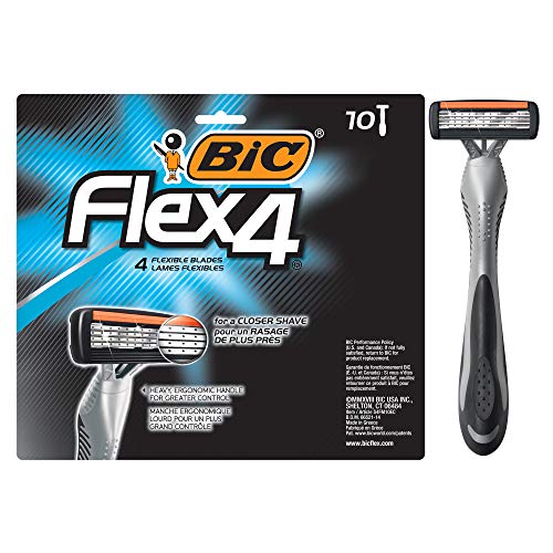 BIC Flex 4 Sensitive Disposable Razors For Men, For a Smooth, Ultra-Close and Comfortable Shave, 10 Piece Disposable Razor Set with 4 Blades