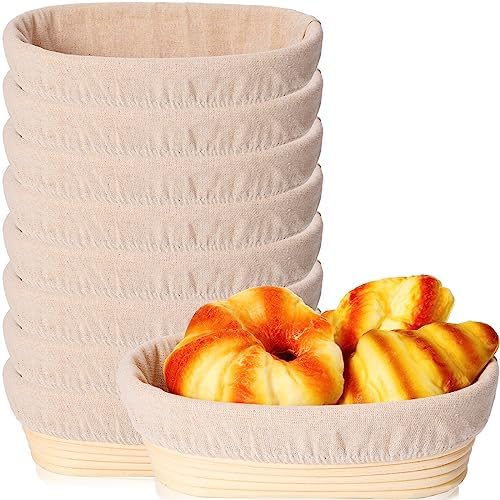 Gejoy 20 Sets Bread Proofing Baskets Bulk Shaped Banneton Dough Proofing Bowls Kit with Cloth Liner and Plastic Scraper Sourdough Proofing Basket for Home Sourdough Bakers (Oval, 10'')