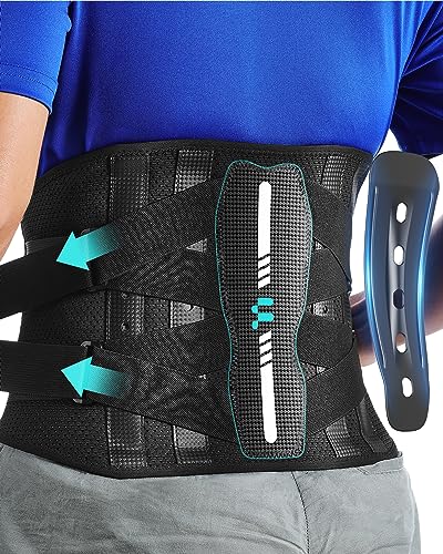 Back Brace for Lower Back Pain Relief, Carbon Fiber Support, Ergonomice Curved, Ultra-thin Air Mesh, Lightweight and Adjustale Design, Size L