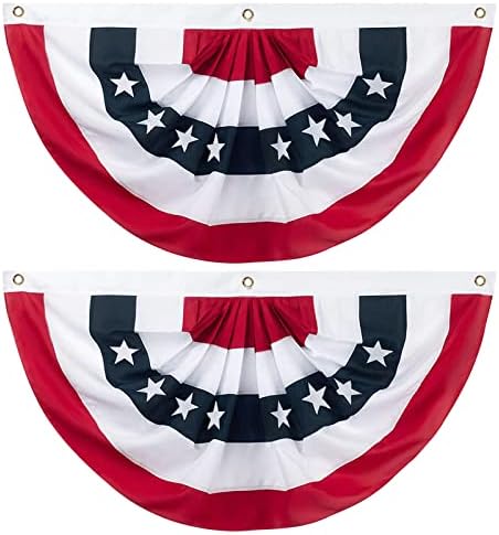 2PCS American Pleated Fan Flag, 3 x 6 Feet USA Patriotic Half Fan Bunting Flag Indoor Outdoor Decoration for 4th of July, Memorial Day and Veterans Day