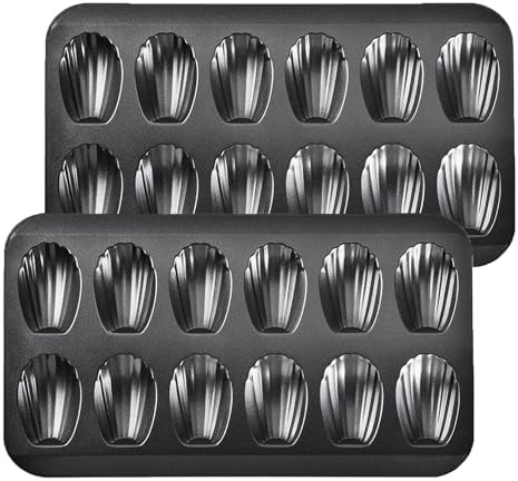Madeleine Pans for Baking (2-Pack) 12 cup Madlen Mold Makes Shell Shape Cake Cookies Nonstick Carbon Steel Madeline Tray for Oven Black
