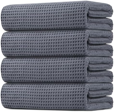 HOMEXCEL Waffle Bath Towels Set 4 Pack, Premium Microfiber Bathroom Towels, Ultra Soft, Lightweight, Highly Absorbent and Quick Dry Towel for Bathroom, Gym, Shower, Hotel, and Spa, 27 x 54 Inch, Grey