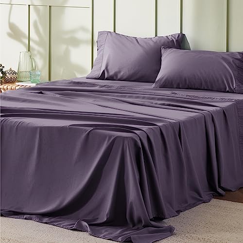 Bedsure Queen Sheet Set - 4 Pieces Soft Queen Size Sheets - Breathable & Cooling - Hotel Luxury - Easy Care Polyester Microfiber Bedding for Women, Men, Dusty Purple