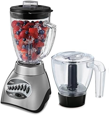Oster Classic Series 16 Speed Blender with Food Chopper and Glass Jar, Brushed Nickel