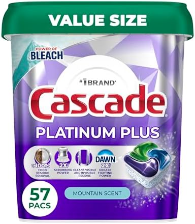Cascade Platinum Plus Dishwasher Pods, Dishwasher Detergent, Dish Detergent Soap, Mountain, 57 Count