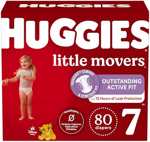 Huggies Size 7 Diapers, Little Movers Baby Diapers, Size 7 (41+ lbs), 80 Count (2 packs of 40)