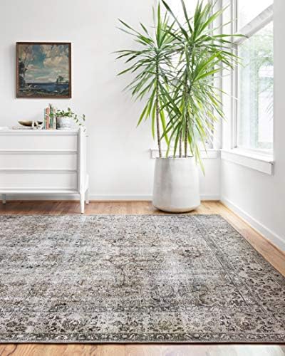 Loloi Layla Collection LAY-06 Taupe/Stone 7'-6" x 9'-6" .13" Thick Area Rug, Soft, Durable, Vintage Inspired, Distressed, Low Pile, Non-Shedding, Easy Clean, Printed, Living Room Rug