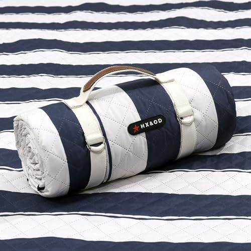 HX&OD Outdoor Picnic Blanket Extra Large, 80”x60” Waterproof Picnic Mat Foldable Camping Blanket Portable with Carry Strap for Beach Mat (Bule)