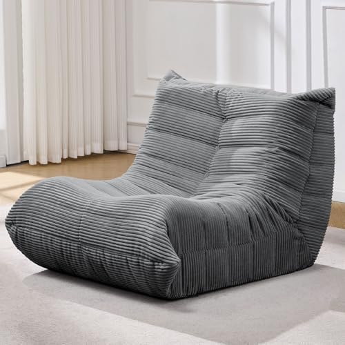 Bean Bag Chairs for Adults Giant Bean Bag Chair Memory Foam BeanBag Chair Big Bean Bag Sofa with Filler Faux Fur Fireside Beanbags Lazy Sofa for Living Room Bedroom Dorm Office (Grey Corduroy)