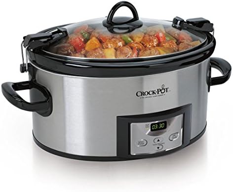 Crock-Pot 6 Quart Cook & Carry Programmable Slow Cooker with Digital Timer, Stainless Steel (CPSCVC60LL-S), Ideal for Portable Cooking