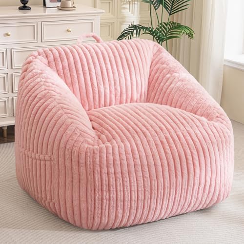 BYBYME Giant Bean Bag Chair for Adults and Kids, Large Comfy Cozy Beanbag, Floor Sofa for Teens, Living Room, Gaming, Reading, Pink