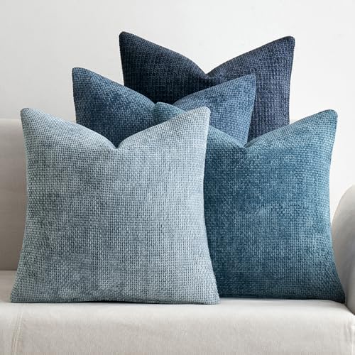 MIULEE Pack of 4 Couch Throw Pillow Covers 16x16 Inch Neutral Blue Soft Decorative Chenille Pillow Covers Farmhouse Accent Cushion Covers for Boho Western Home Decor Sofa Bedroom Living Room