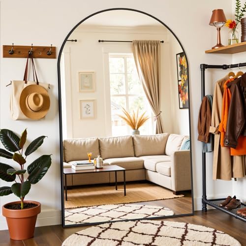 Full Length Mirror, 82"x44" Arched Full Body Mirror, Oversized Floor Mirrors, Leaning Free Standing Mirrors, Hanging Mounted Large Mirrors for Bedroom Dressing Room, Cloakroom, Black