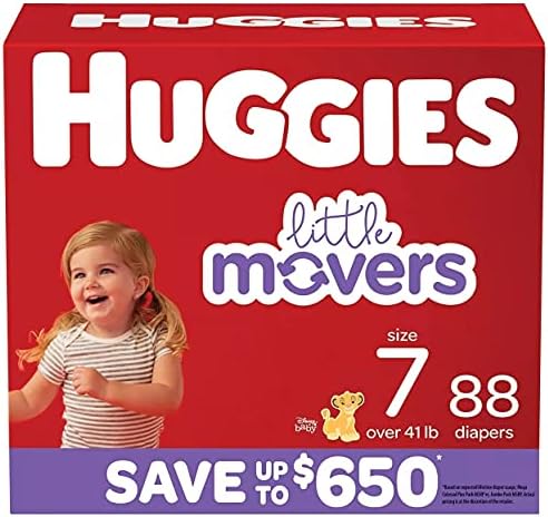 Huggies Little Movers Diapers, Size 7-41+ Pounds (88 Count)
