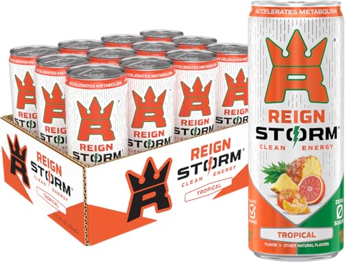 REIGN Storm, Tropical, Fitness & Wellness Energy Drink, 12 Fl Oz (Pack of 12)