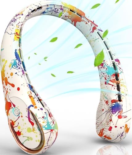FrSara Neck Fan, Portable Fan Strong Wind, Adjustable, 360° Cooling, Super Quiet, No Blade Fan Design, No Hair Twisting, Even Air Volume On Both Sides, Non-Slip Material, Short Charging, Long Use Time