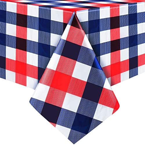 Boao 3 Pieces 4th of July Table Cloth Memorial Day Red White and Blue Tablecloth Buffalo Plaid Plastic Table Covers Rectangle Checkered Patriotic Tablecloth Holiday Tablecover for Picnic 51 x 71 Inch