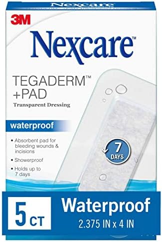 Nexcare Tegaderm + Pad Transparent Dressing, Clear Breathable Dressing Holds Fast for 7 Days, Waterproof for Safe Bathing - 5 Dressings