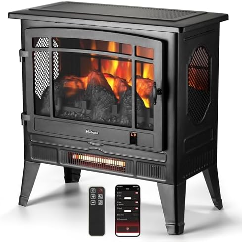 TURBRO Suburbs 25" WiFi Electric Fireplace Infrared Heater with Crackling Sound, Freestanding Fireplace Stove with Adjustable Flame Effects, Overheating Protection, Timer, Remote Control 1400W