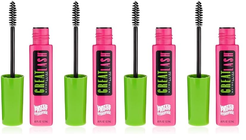 Maybelline New York Great Lash Waterproof Mascara Makeup, Very Black, 0.43 Fl Oz (Pack of 4)