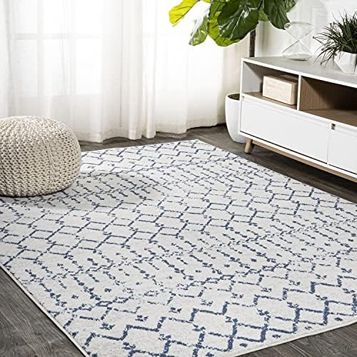 JONATHAN Y Boho Vintage Diamond Cream/Navy Indoor Area Rug 8X10 ft, Moroccan Hype for Living Room, Bedroom, Kitchen, Office, Easy-Cleaning, High Traffic, Pet-Friendly, Non-Shedding (MOH101F-8)