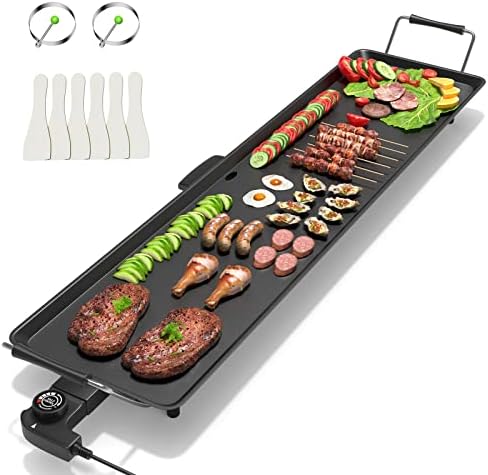 COSTWAY 35" Electric Griddle Teppanyaki Grill, Nonstick Extra Large Cooking Plate for Pancake Barbecue, Indoor Outdoor Table Top Grill with Adjustable Temperature & Drip Tray, 2000W