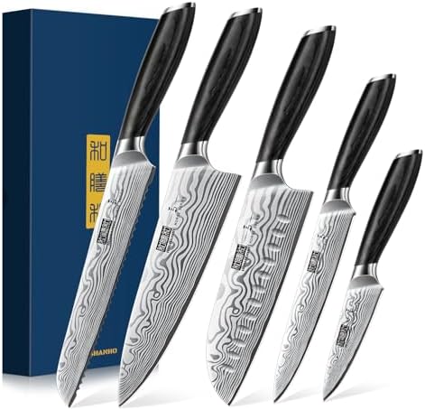 HOSHANHO 5 Pieces Knife Set, Professional Powder Steel Chef Knife Set, Ultra Sharp Japanese Kitchen Knives Set with Ergonomic Pakkawood Handle