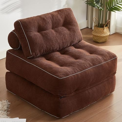 Folding Chair Bed, Futon Sofa Bed, Floor Couch for Adults Chair Bed for Living Room, Lounge Sofa, Convertible Sofa Bed, Small Couches for Small Spaces,Brown