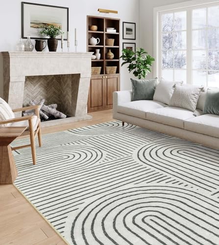 Lahome Abstract 8x10 Area Rugs for Living Room Bedroom, SoftWashable Rugs 8x10, Ultra-Thin Non-Slip Modern Dining Room Rug Non-Shedding Accent Carpet for Office(8x10ft,Black)