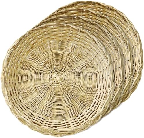 9.5inch 4PCS Handmade Wicker Paper Plate Holder Set of 4 Heavy Duty Bamboo Paper Plate Holders Reuseable For Home Party Daily Dinning Picnic as Wall Decoration 4 PCS