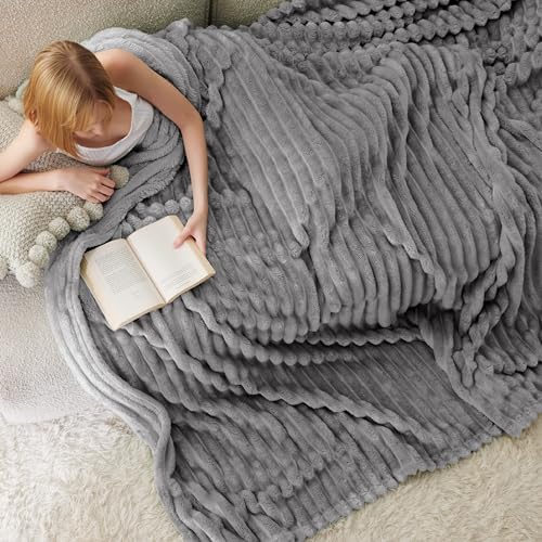 Bedsure Frost Gray Fleece Blanket for Couch - GentleSoft Cozy Soft Blankets for Women, Cute Small Throws for Girls, 90x90 Inches