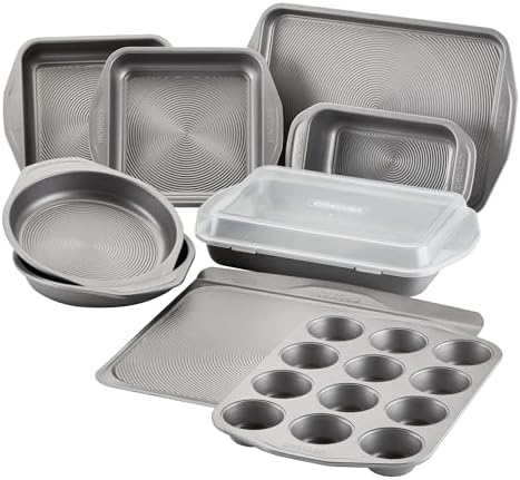Circulon Total Nonstick Bakeware Set with Nonstick Bread Pan, Cookie Sheet, Baking Pan, Baking Sheet, Cake Pan and Muffin/Cupcake Pan - 10 Piece, Gray