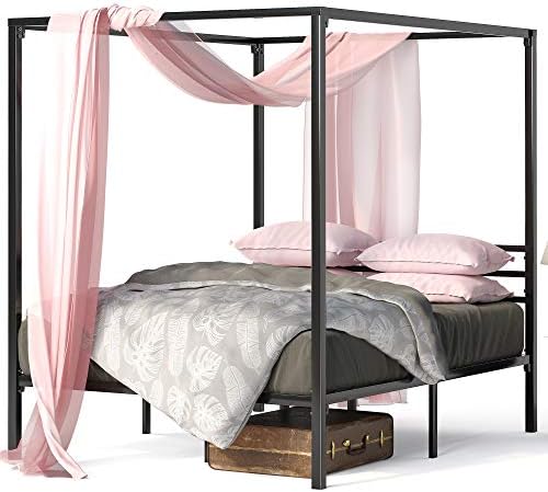ZINUS Patricia Black Metal Canopy Platform Bed Frame, Mattress Foundation with Steel Slat Support, No Box Spring Needed, Easy Assembly, Queen