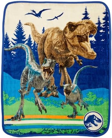 Franco Jurassic World Dominion Rexy T-Rex Kids Bedding Super Soft Silk Touch Throw, 40 in x 50 in, (Official Licensed Product)