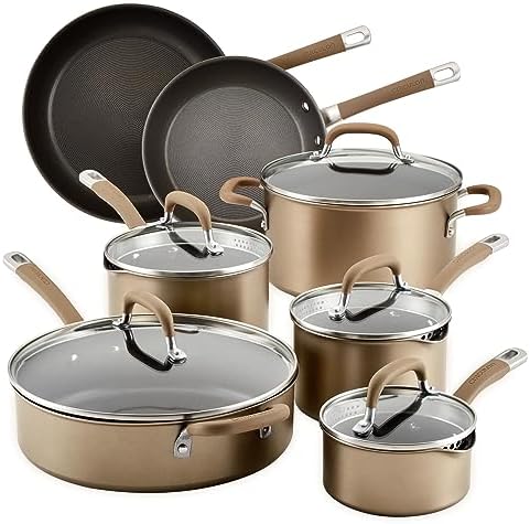 Circulon Premier Professional Hard Anodized Nonstick Cookware Induction Pots and Pans Set, 12 Piece, Bronze