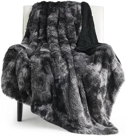 Bedsure Fluffy Black Blanket Throws Gifts for Men, Women, Soft Fleece Cozy Fuzzy Sherpa Plush Warm Minky Thick Faux Fur Throws for Couch, Bed, Black Decor House Blanket Gifts for Him Her, 50x60