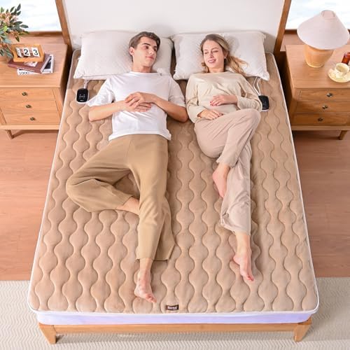 Bearhug Queen Electric Mattress Pad, Dual Control Bed Warmer with 10 Heat Level, Auto Shut Off Timer, Zipper Heated Mattress Pad with Deep Pocket Up to 18",ETL Certified, Machine Wash 60" x 80", Brown