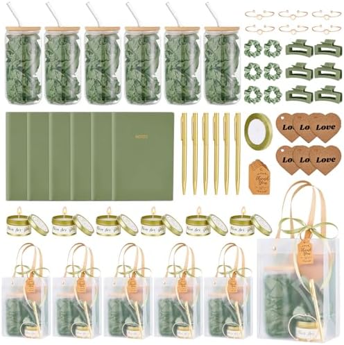68Pcs Baby Shower Prizes for Game Winners Gifts Wedding Bridal Shower Gifts Including Glass Cans Notebooks Soy Candles Hair Clips for Baby Shower Wedding Bridal Shower Game Prizes (6, Green)